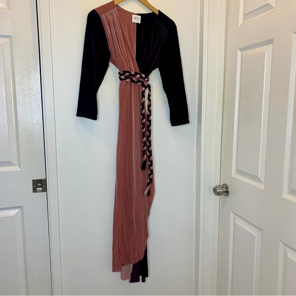 MISA Paloma Wrap Dress Color Block Velvet Braided Belt Cocktail Dress size Small - Picture 3 of 11